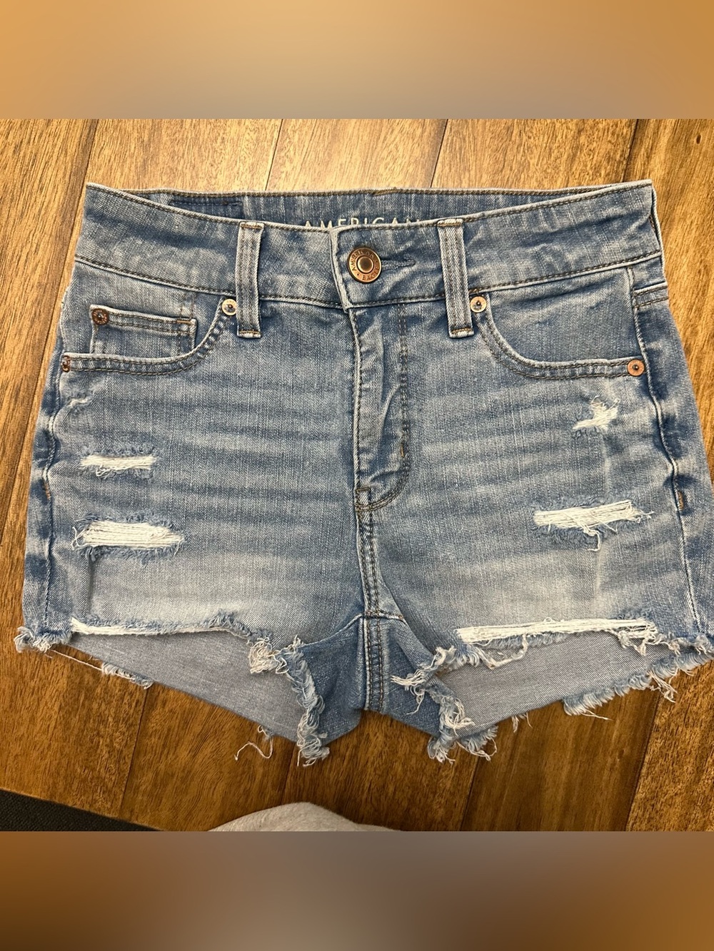 American Eagle Outfitters Hi-Rise Shortie Distressed Denim Shorts Blue 0 A296